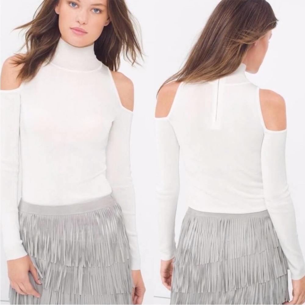 WHBM |  White Cold-Shoulder Mock Neck Sweater NWOT